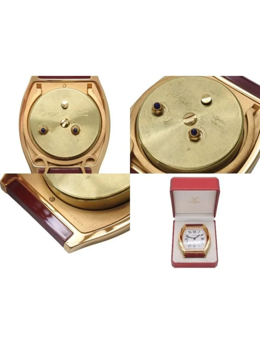 Cartier Tortue Table Clock White Dial Quartz White Gold Bordeaux Swiss